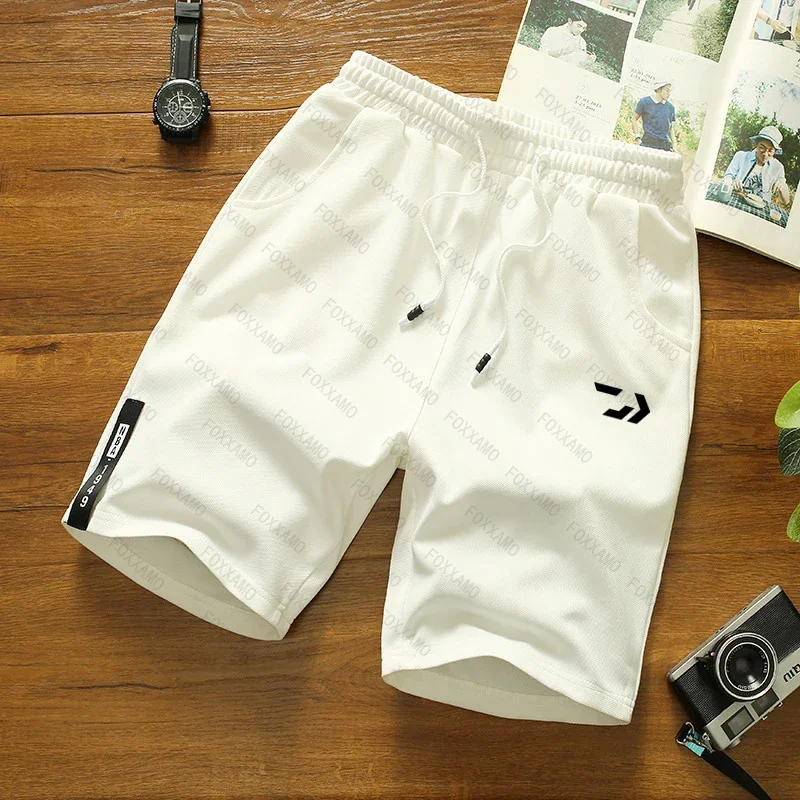 Men Knitted Cotton Tie Five Points Shorts Outdoor Sports Fishing Summer Thin Zipper Pocket Beach Contrast Color Pants