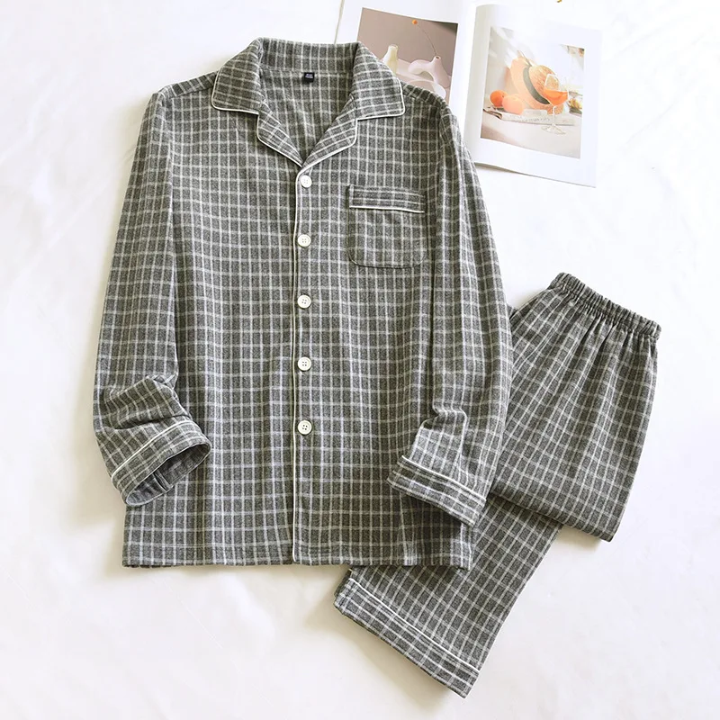 Couple Sleepwear Cotton Two-Piece Plaid Print Pajamas For Women Pyjamas Set 2024 Autumn Long Sleeve Nightie Trouser Sets