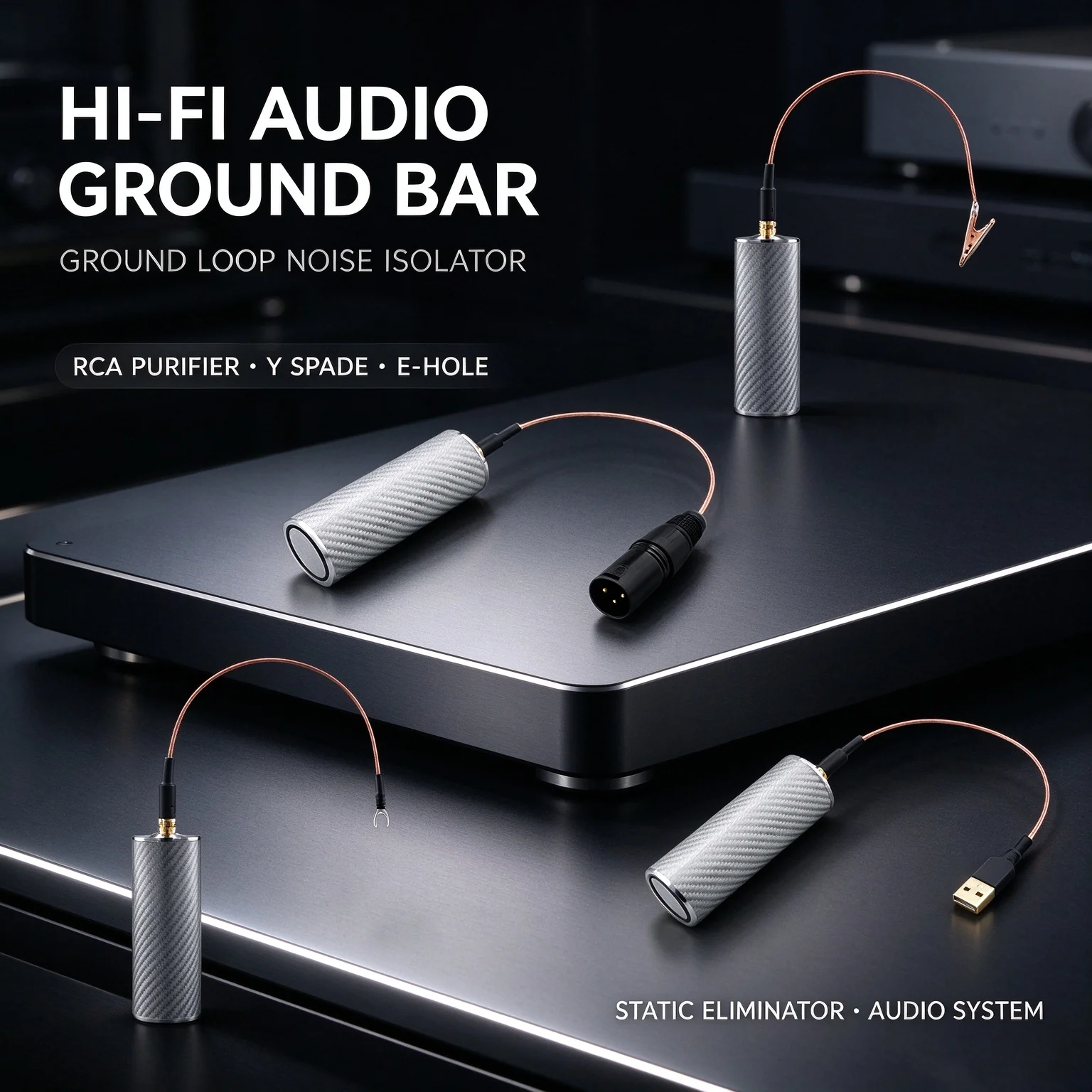 Audio GND Cable Ground Bar, Ground Loop Noise Isolator, RCA Power Purifier, Y Spade E-Hole Static Eliminator for Audio System