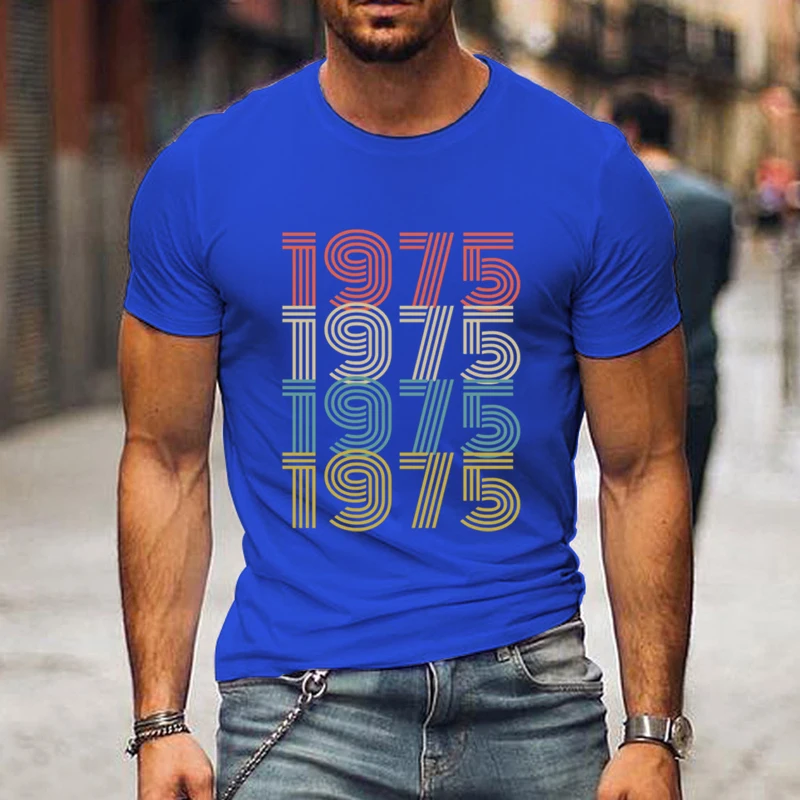 Vintage 1975 Graphic Print Tees T-Shirts Graphic T Shirts Men T-Shirt Summer Clothing Birthday Oversize Tshirt Street Soft Tops