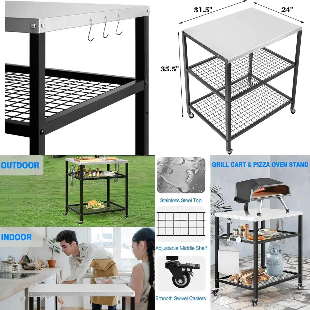 

Уличная тележка-гриль из нержавеющей стали с печью для пиццы, 3-ярусными полками и колесами для приготовления и транспортировки продуктов