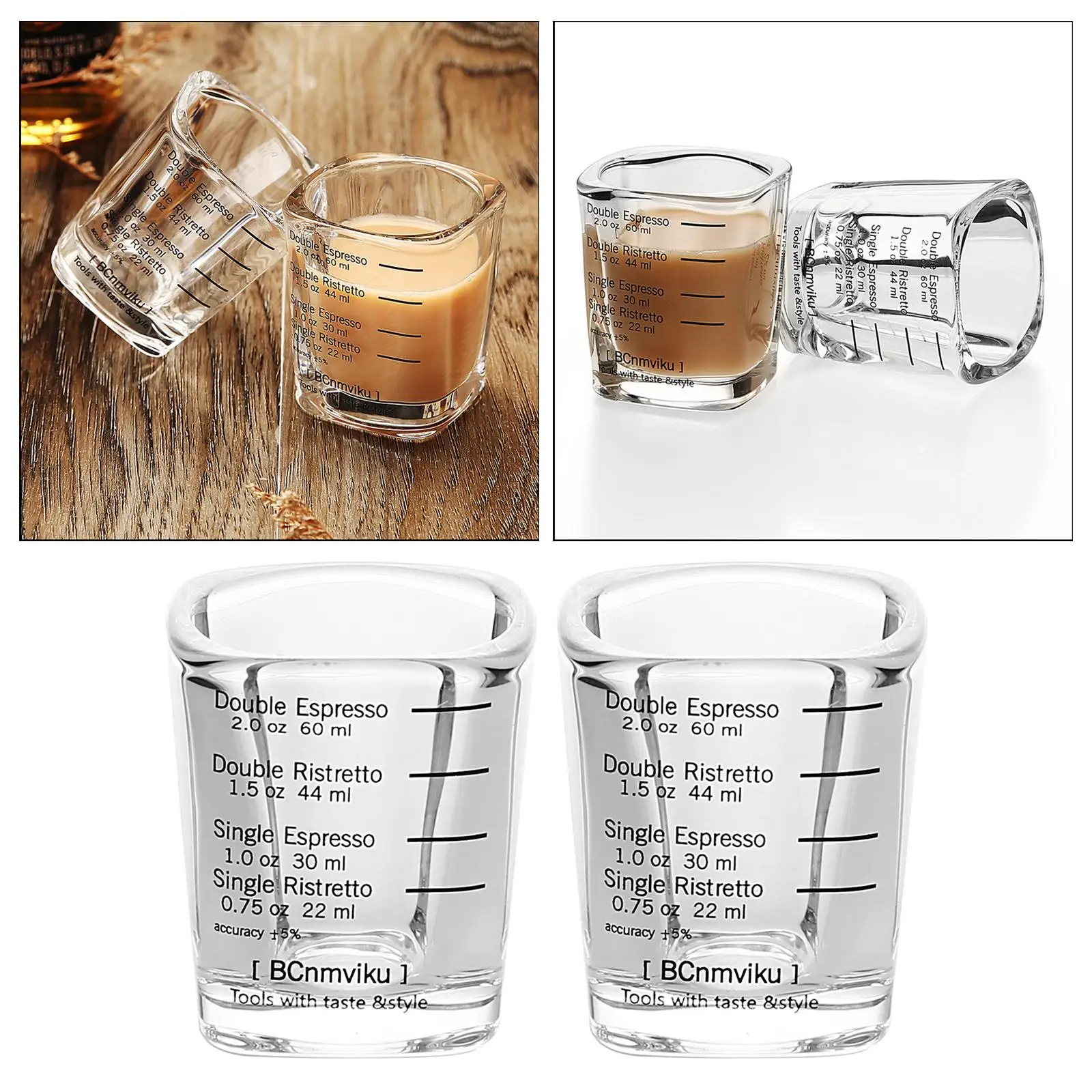 2xEspresso Shot Glasses Measuring Cup Liquid Heavy Glass for Baristas 2oz