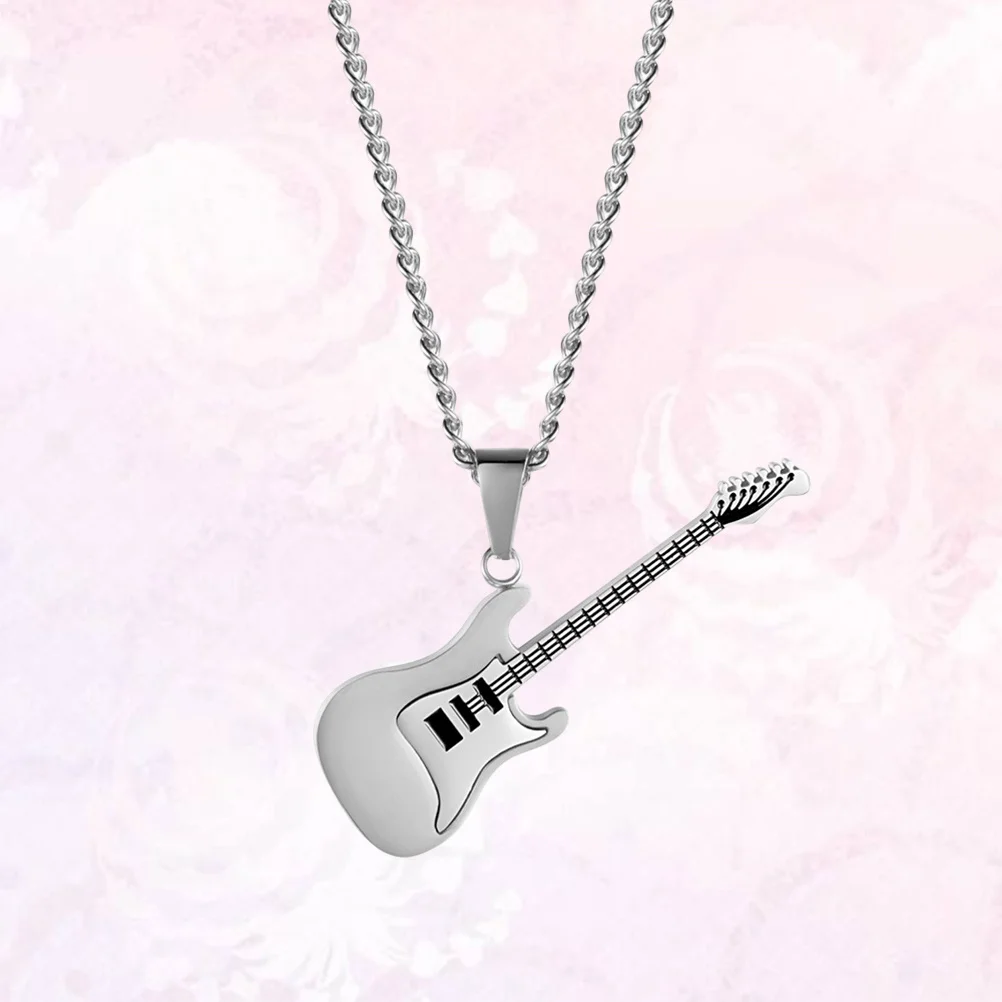 

Guitar Pendant Necklace in Titanium Steel Electric Guitar Design Musical Jewelry for Men Women Unisex Gift
