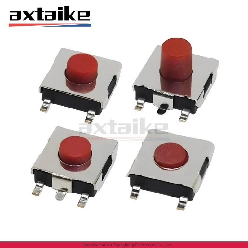 100PCS Flat Red SMD 4Pin 5Pin 6×6 Tact Push Button Switch 6*6*3.1MM Micro Switch 6x6x3.1 2.5/2.7/3.1/3.7mm 50mA 12V DC
