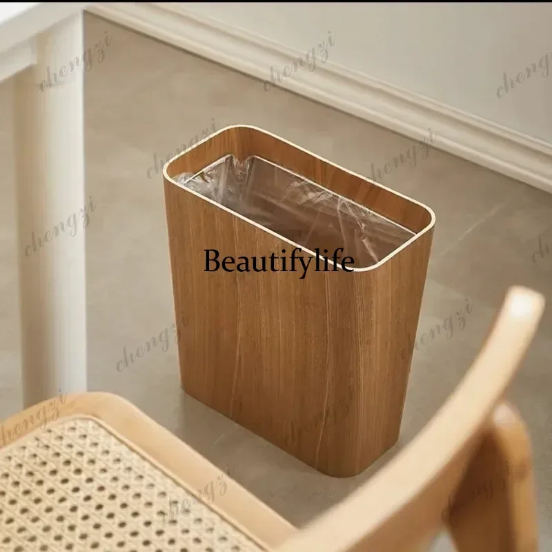 Japanese Inspired Waste Bins Wooden Stain Resistant Waste Bins Simple Square Hidden Trash Bag Modern Household Cleaning Tools