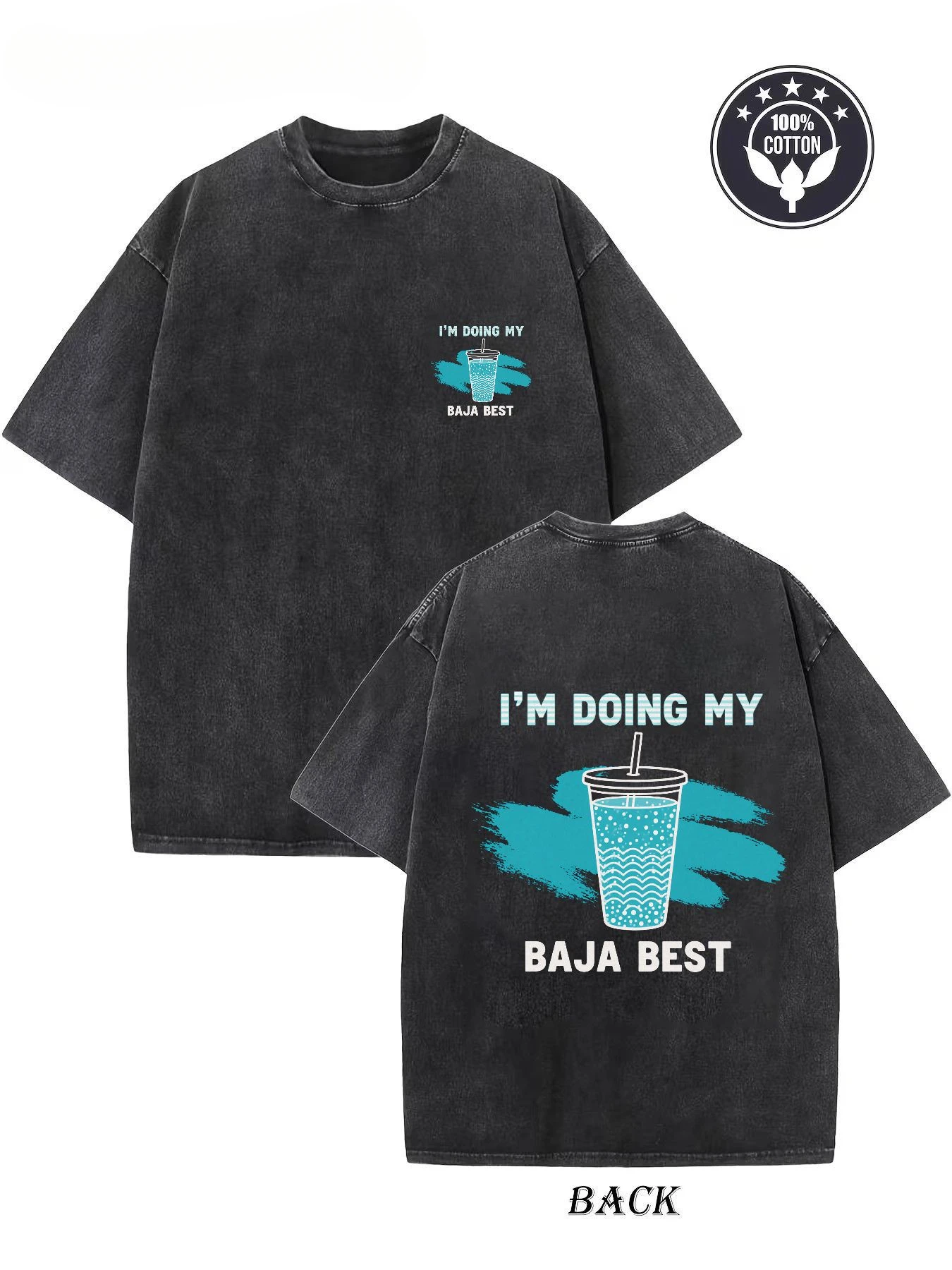 Washed Vintage T-Shirt, 1pc Y2K Retro Style, 230G Printed Baja Blast Pattern 