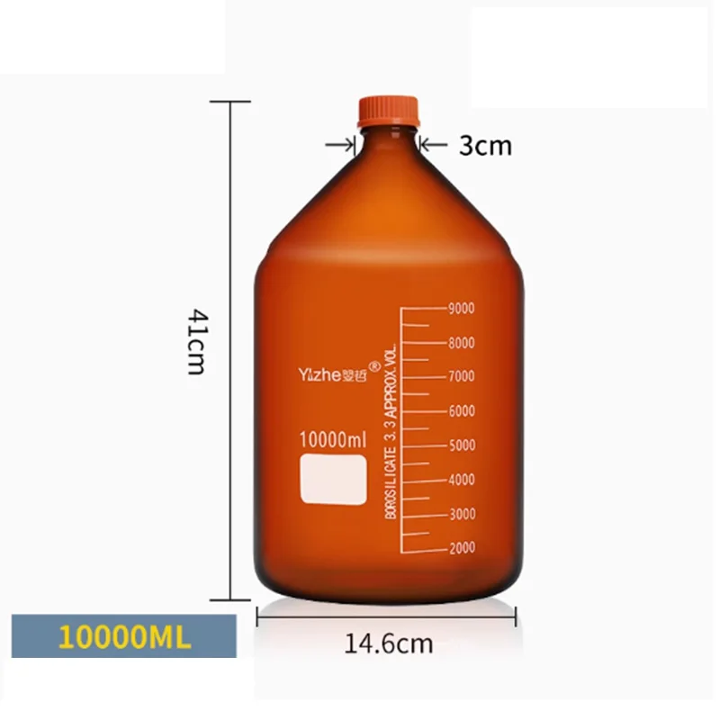 Amber Large Glass Reagent Bottle with screw cap thick wall Lab Brown Graduated Test Bottle 2000/3000/5000/10000ML