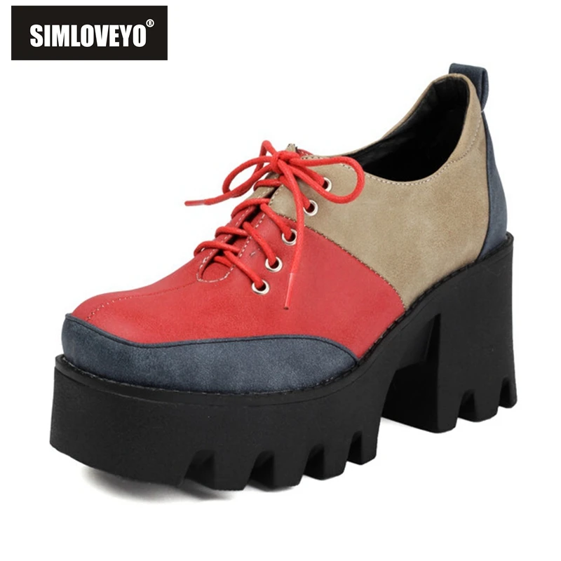 

Женские туфли-лодочки SIMLOVEYO, туфли из искусственной кожи на высоком каблуке 8 см, с ремешком и круглым носком, большой размер 41 42 43, красного цвета