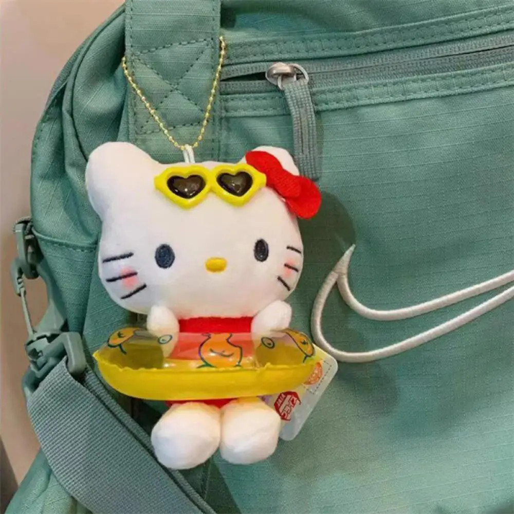 Sanrio HelloKitty Creative Swimming Ring Keychain Kawaii Hawaii Black Skin Kitty Cat Stuffed Doll Bags Pendants Couple Keychains