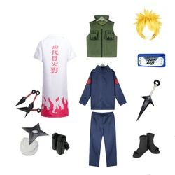 Brdwn Konoha Hokage Namikaze Minato Cosplay Costume Full set (suit+vest+cloak+Headband+Shoes+Kunai+bag+shuriken)