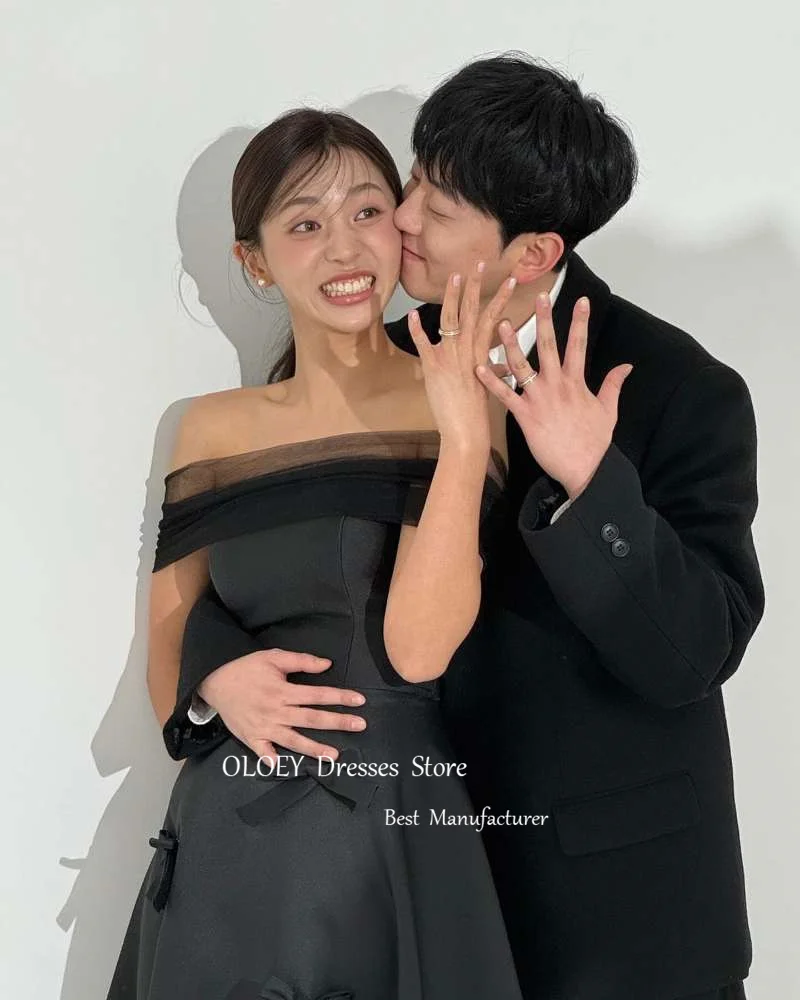 Oloey-シンプルな黒のサテンのイブニングドレス,ボレロ,サテンのコルセットバック,結婚式のパーティー,写真撮影,サテン,フォーマルなシーン