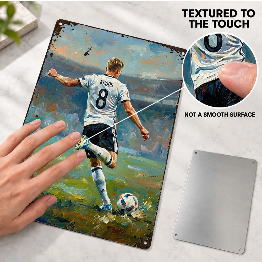 Toni Kroos In Action Football Textured Metal Poster Personalized Aluminum Metal Sign Oil Painting Style Wall Art For Game Room