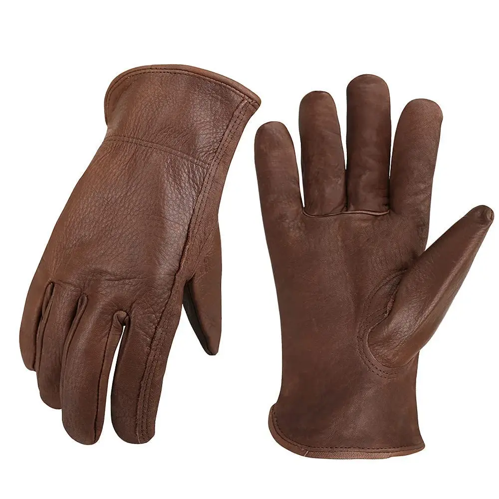 Dark Brown Cow Leather Work Gloves General Use Motorcycle Drivers Safety Glove Men&Women