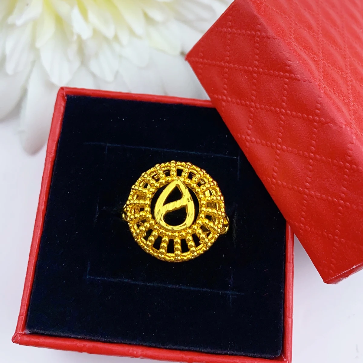 New Dubai Ethiopia 24k Gold Color Jewelry Rings For Women Geometric Finger Ring Bijoux Female Wedding Banquet Party Gifts