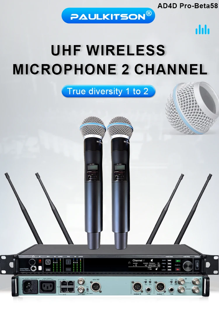 Paulkitson AD4D Digitales drahtloses Mikrofonsystem 1:1 True Diversity Dual-Channel KSM11 KSM9 KSM8 500/600/900 MHz für die Bühne – Detail 1
