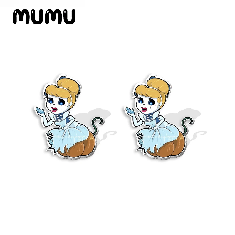 2024 New Halloween Disney Princesse Stud Earring Mulan Ariel Deer Epoxy Jewelry Resin Acrylic Earrings Handmade Gifts Fans