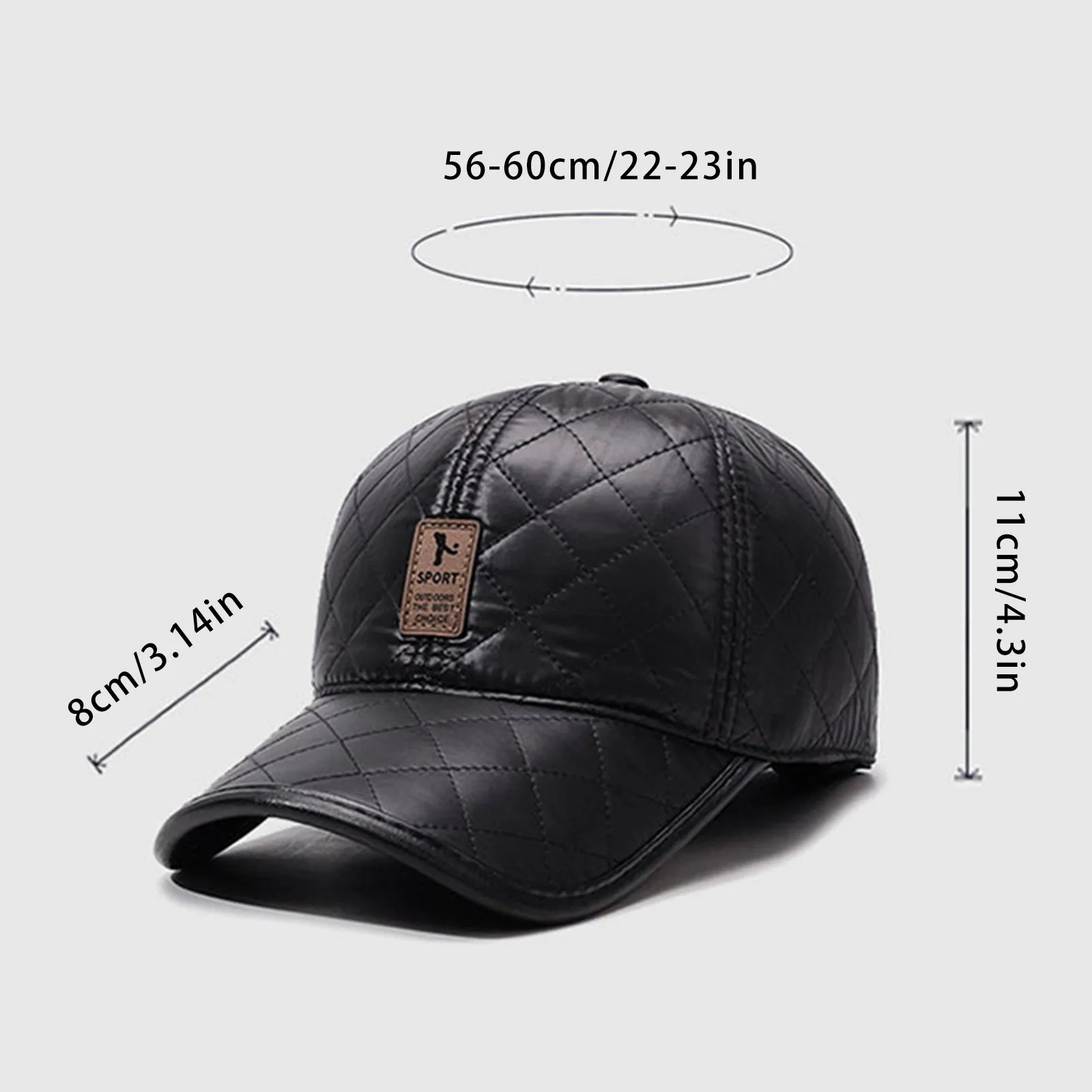 Winter Men PU Baseball Cap Warm Ear Flap Hat Thickened Cold Weather Outdoor Sports Casual Style with Adjustable Strap view 6