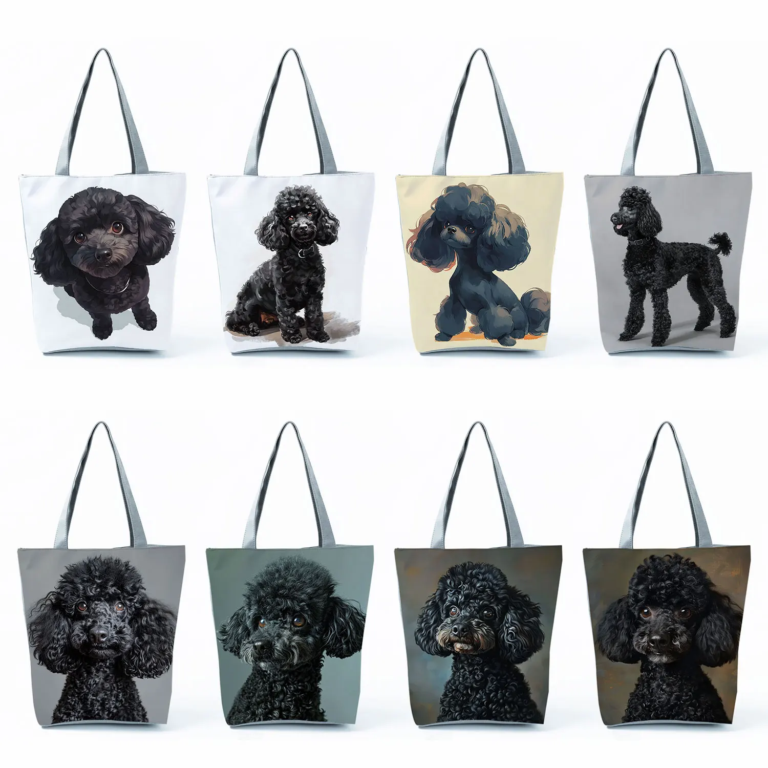 Cute Black Poodle Handbags Groceries Women Shopping Bags Animal Dogs Graphic Large Capacity Shoulder Bags Female Foldable Tote