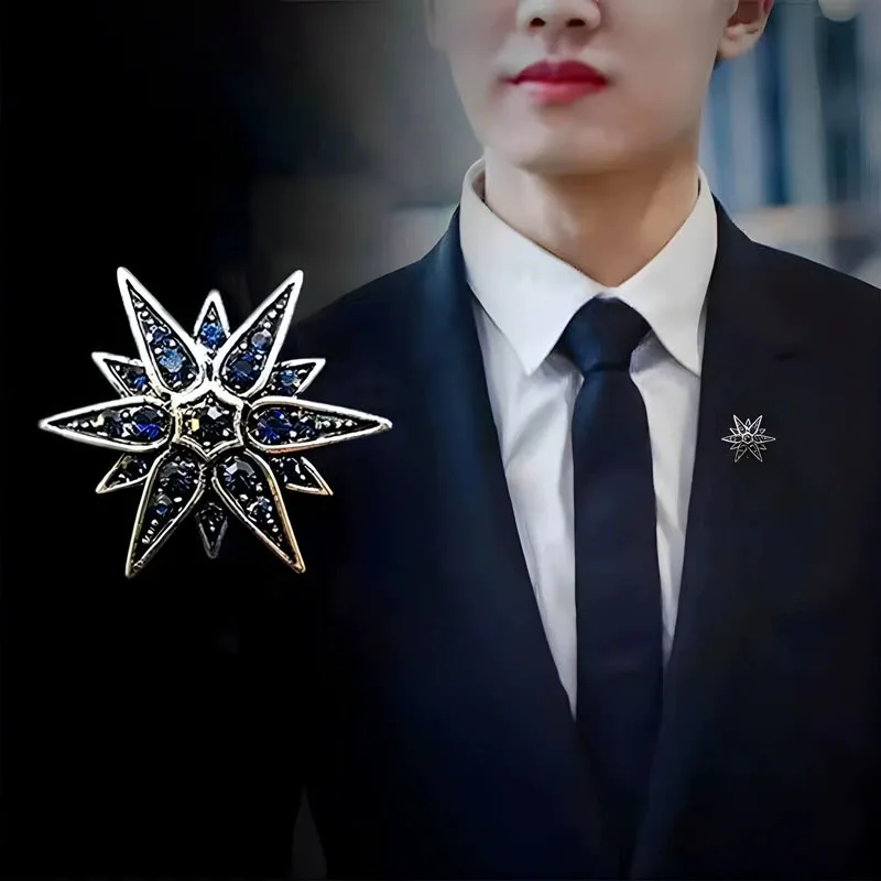 Alloy Rhinestone Snowflake Brooches Eight Pointed Star Corsage Women Clothing Accessories Suit Pin Christmas Jewelry Gift
