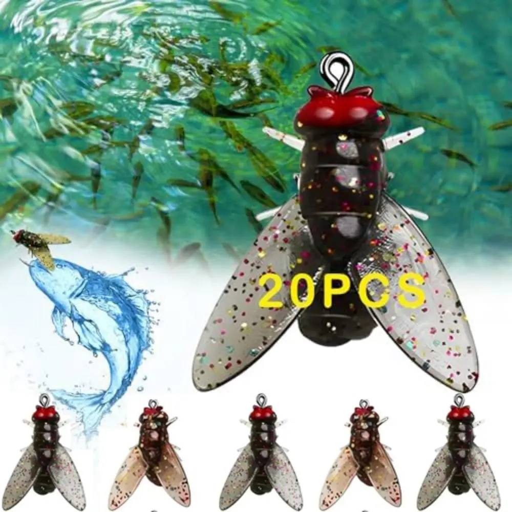 20PCS Sharpened Hook Bionic Fly Fishing Bait Simulated Flies Durable Flies Spinner Swim Baits 3 Different Sizes Shrimp Flavor