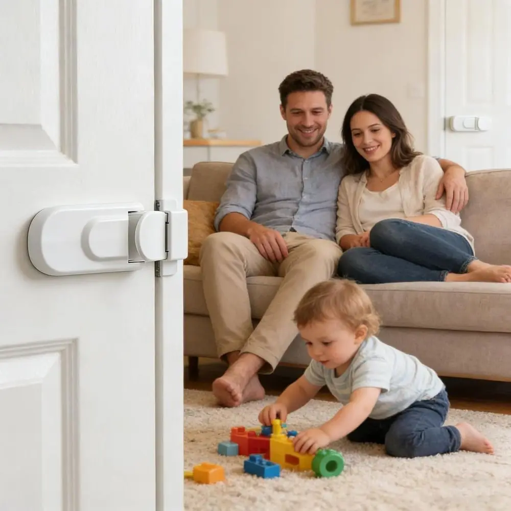 No Tools Required Door Lock No Adhesives Required Snap-On Design Snap-On Door Lock Simple Install Child Proof Door Lock