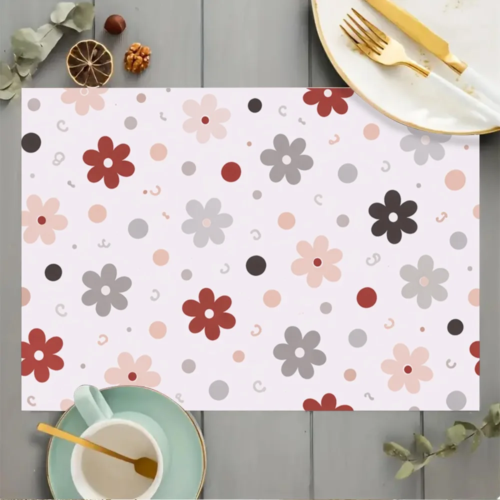Simple Floral Placemats Table Mat Scattered Groovy Flower Dot Print for Dining Table Rustic Farmhouse Home Decor Accessories