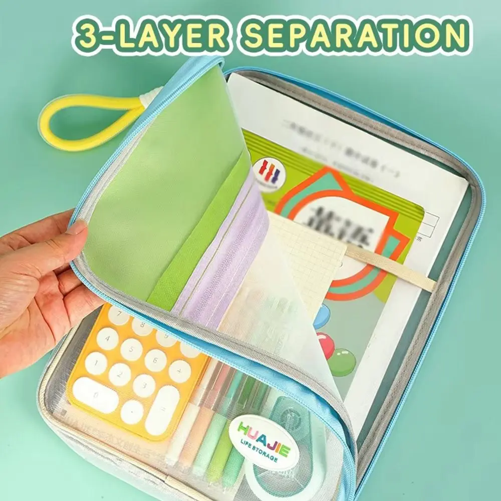 

Simple L-shape Large Opening File Bag Transparent Handheld Tutoring Bag Zipper Storage Bag Gift