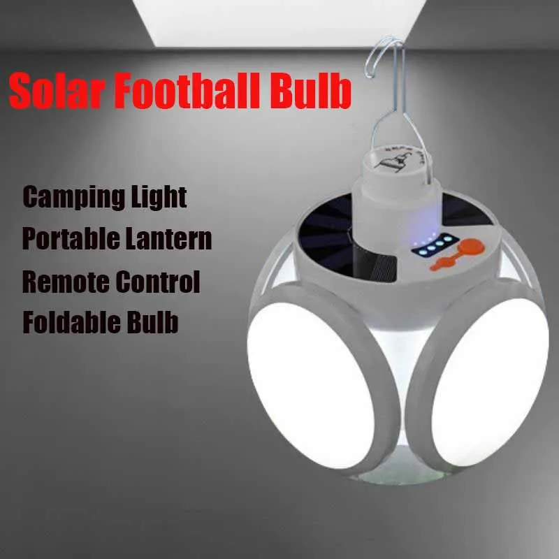 

Solar Camping Portable Lantern Outdoor Tent Lamp Emergency Light USB Rechargeable Folding LED Football Bulbs with Hanging Hook