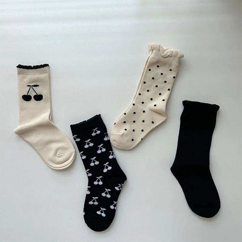 Baby Socks Newborn Kids Girls Cherry Sock Toddler Girl Solid Cotton Solid Black Long Sock For Children