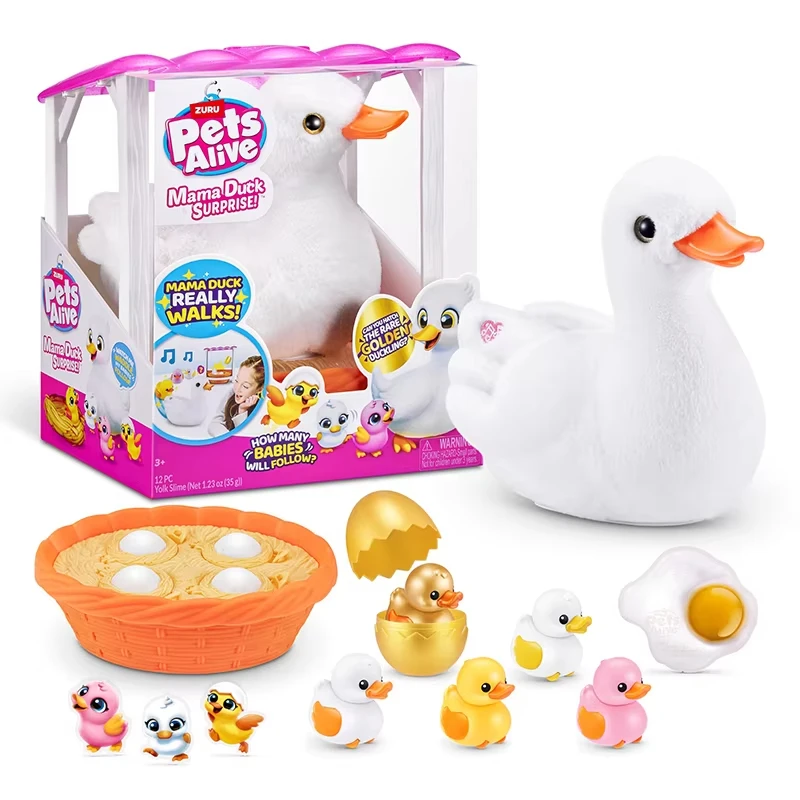 ZURU Pets Alive Mama Duck Surprise Electric Pet Toy Barking and Walking Hatching Duck Interactive Plush Toy Kids Birthday Gifts