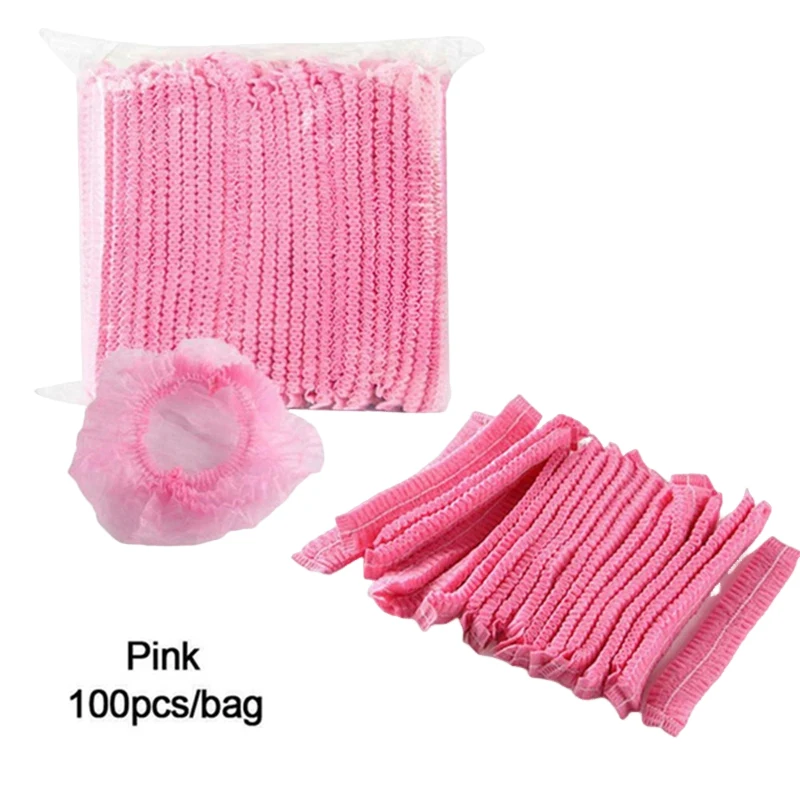 100PCS/Bag Disposable Bathing Cap Hair Head Covers Net Bouffant Dustproof Breathable Non-woven Fabric Shower Bathing Hats