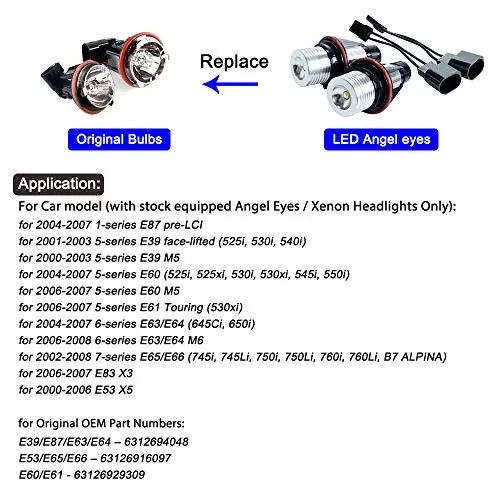 5w Amber Yellow LED Angel Eye Blubs Halo Ring Light Error Free for bmw E39 E60 E63 E65 E66 E83 M5 X3 X5 E53