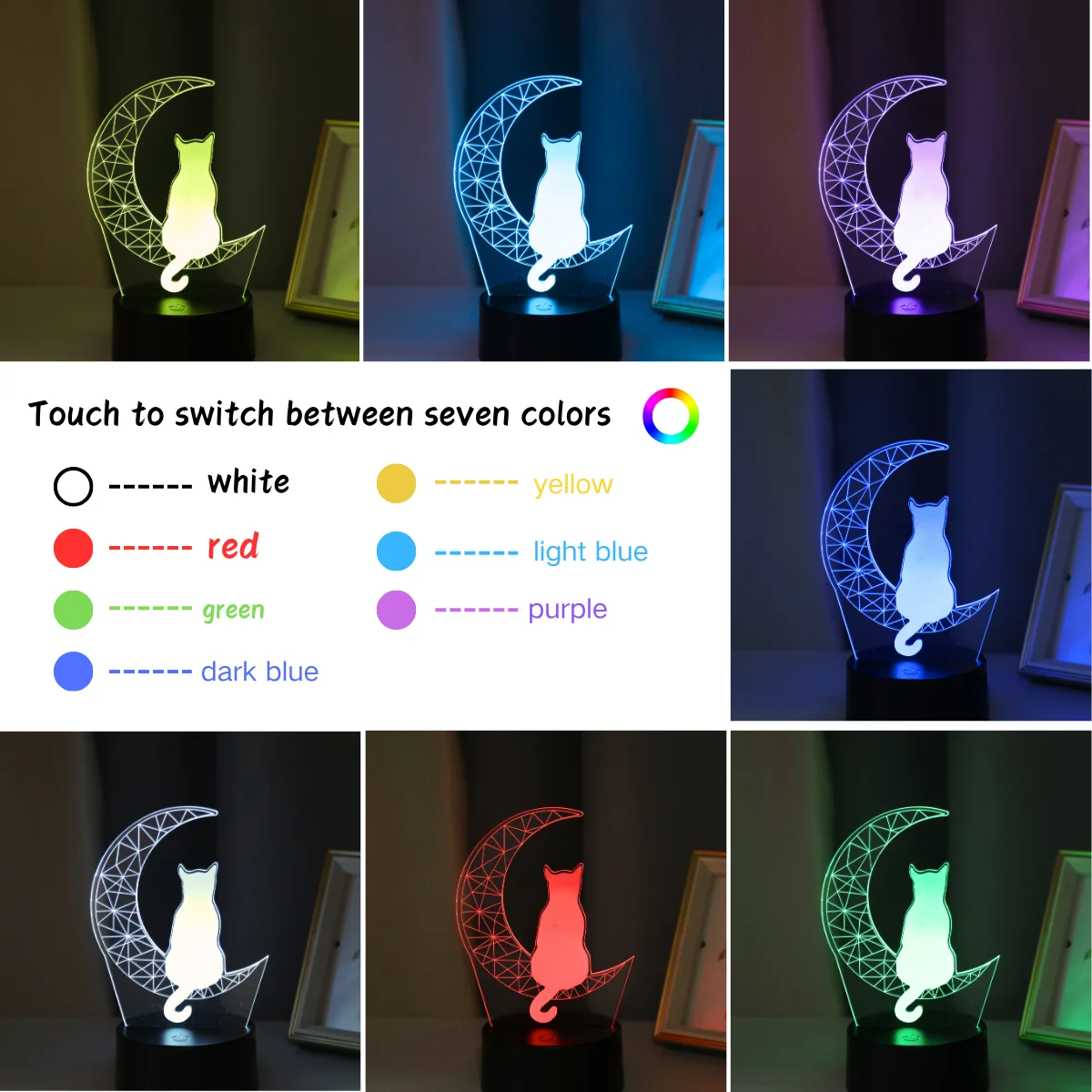 Usb powered 3D illusion night light - touch seven color ambient light, decorative light, bedside lamp, perfect gift light.