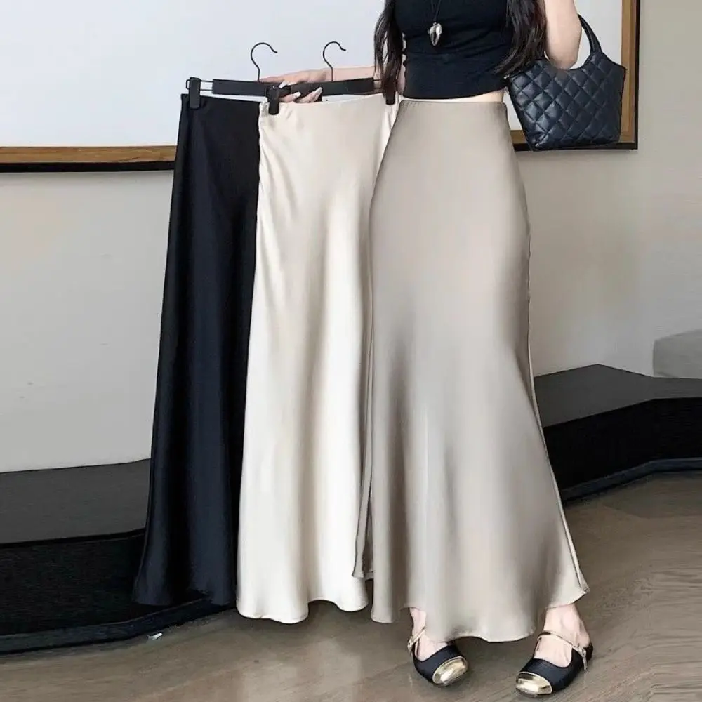 

Elegant Summer Satin Silk Long Skirt High Waist Half Body Dress High Waisted Skirts Slim Fit A Line Midi Skirt Girl