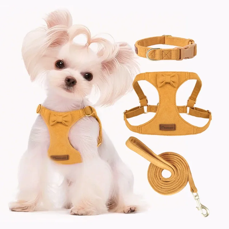 Halsband-Leinen-Geschirr-Set für kleine und mittelgroße Hunde, Hundeleine, Weste, Brustgeschirr, Hundehalsband, Samtstoff, dreiteiliges Set, Haustierbedarf