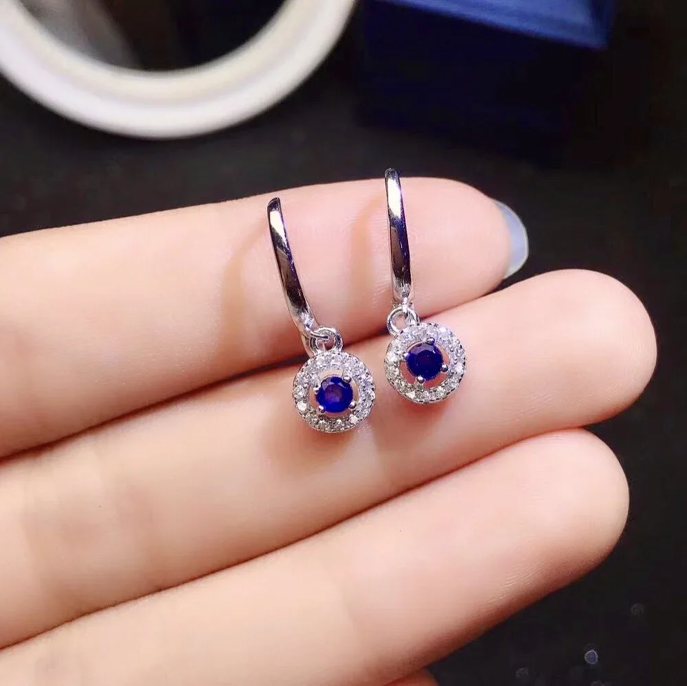 

Small Silver Sapphire Drop Earrings for Party 3mm Natural Sapphire Earrings 925 Silver Sapphire Jewelry Gift for Woman