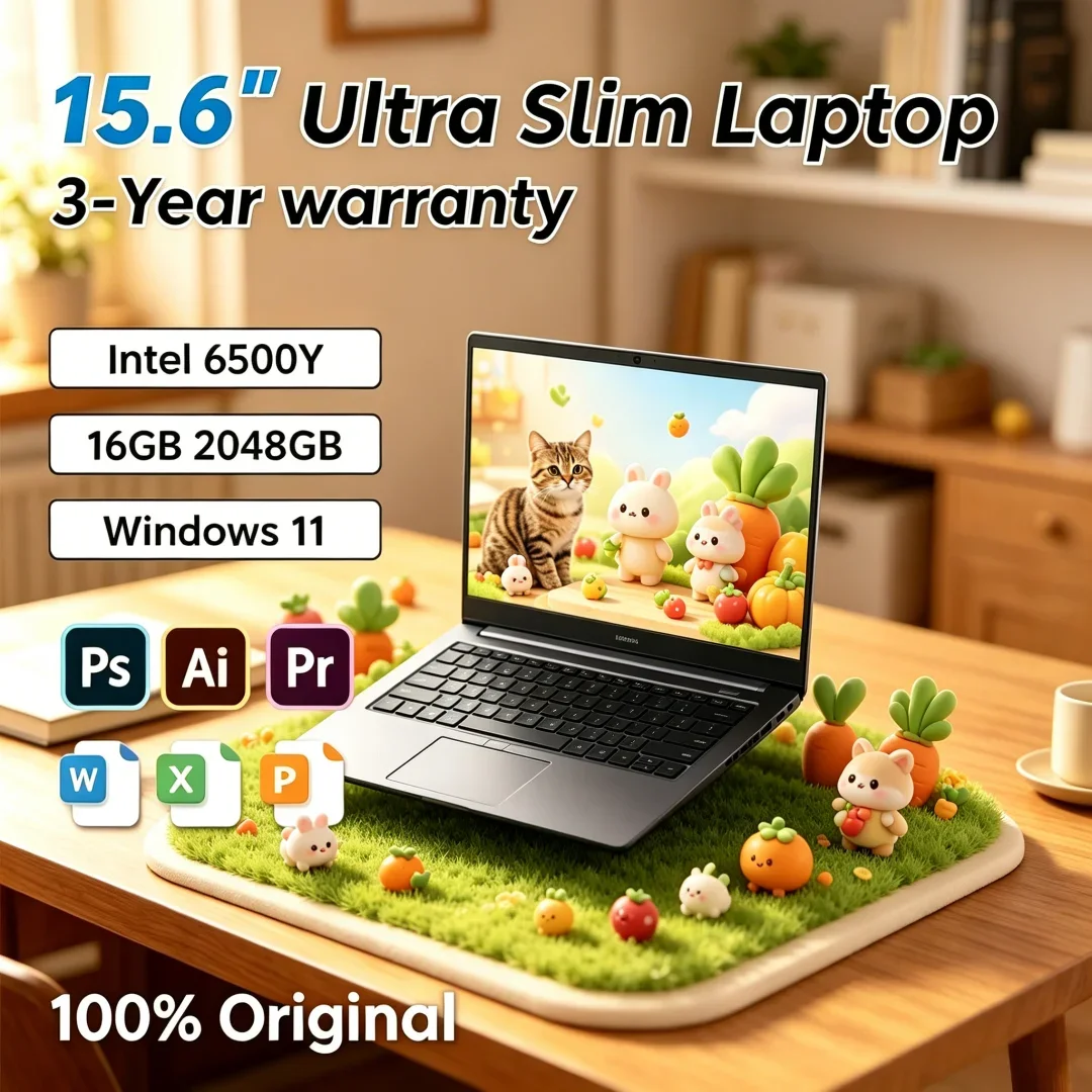 

2026 Ethereal Nimble 15.6 Laptop Intel 6500Y 32GB RAM 2TB SSD 5000mAh Windows 11 Backlit Keyboard Fingerprint for Refined