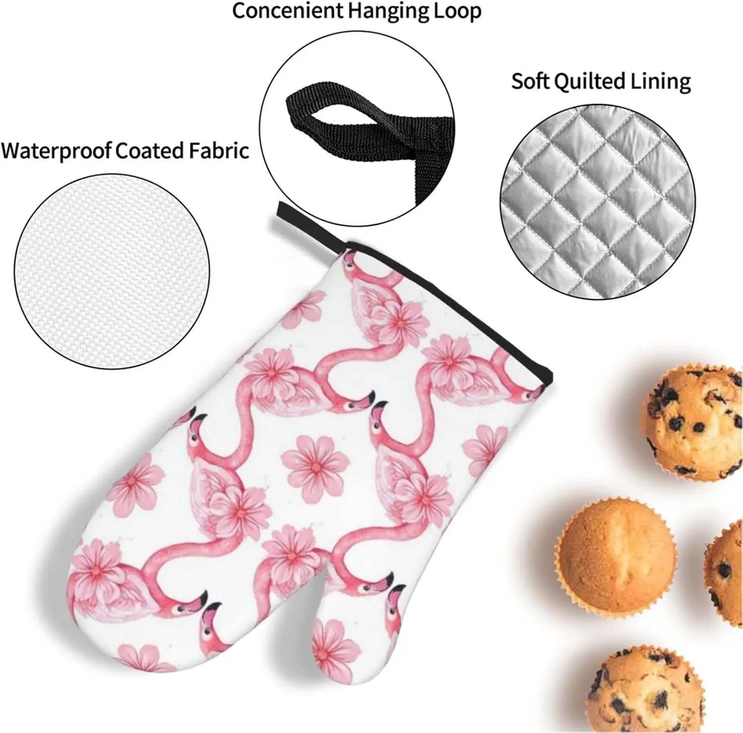 4 قطع من قفازات فرن طيور النحام الاستوائية والحاملي، قفاز فرن المطبخ مع حاملات الأواني، قفازات غير قابلة للانزلاق حرارة عالية #5