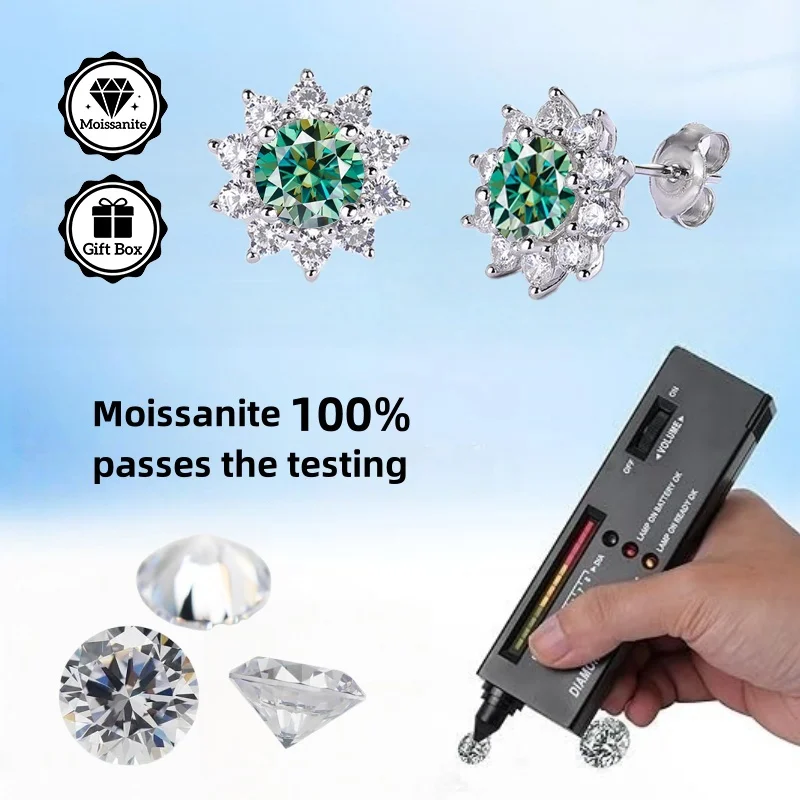LAMVOICE Schmuck für Damen/Ohrstecker mit 1 Karat Moissanit, hypoallergene Ohrringe, Weihnachtsgeschenk, hochwertiger Schmuck