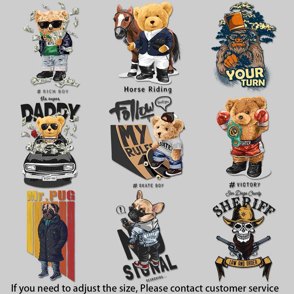 Urban Style Heat Transfer Decals: Edgy Skull, Money Bear, Boxing Panda, Inked Pig - Bright & Durable for DIY Crafts