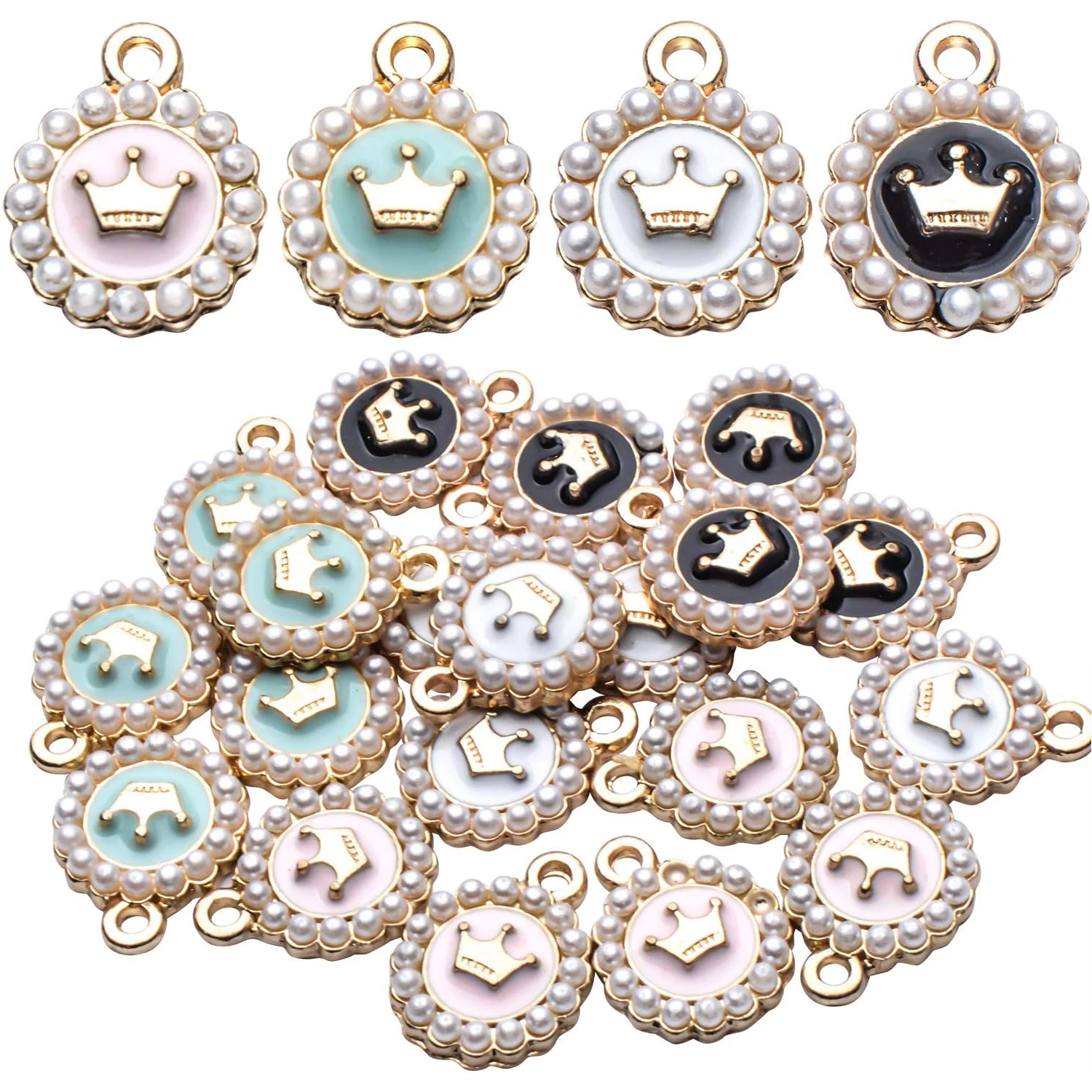 

Эмалевые подвески-коронки с жемчугом, 20 шт., круглые разноцветные подвески-коронки с жемчугом для изготовления ожерелий, браслетов и украшений своими руками