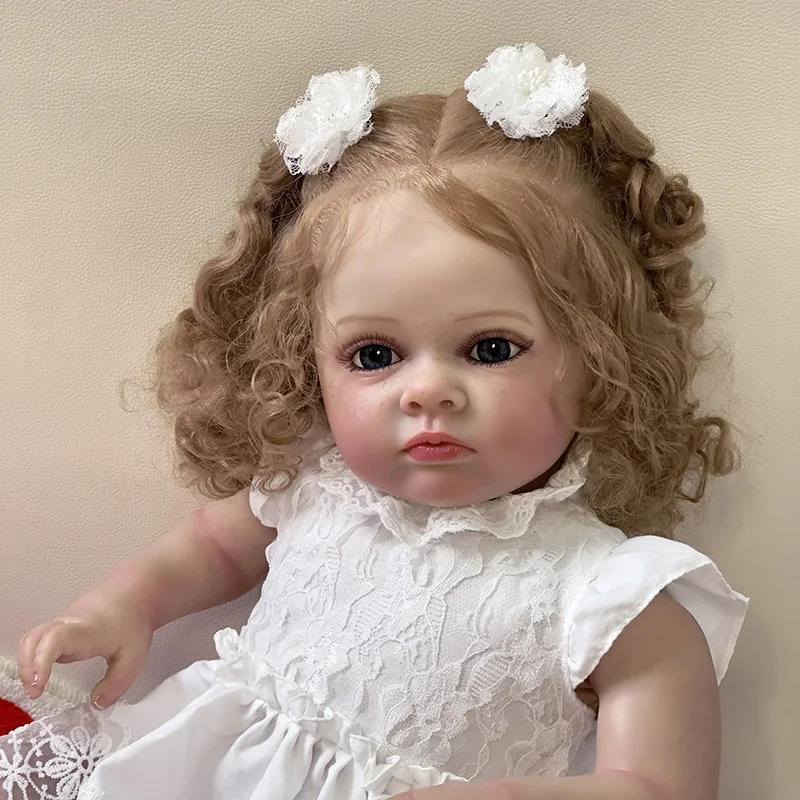 60cm Reborn Toddle Tutti Princess Baby con Blone capelli ricci pelle 3D realistica con vene morbido giocattolo per bambini rinato in vinile per ragazza