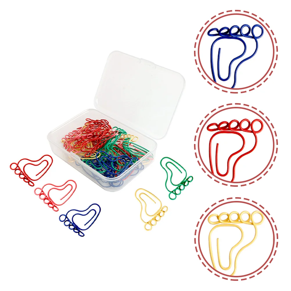 

30 Pcs Page Marker Little Feet Paper Clip Clips Colored Footprint Metal Paperclips