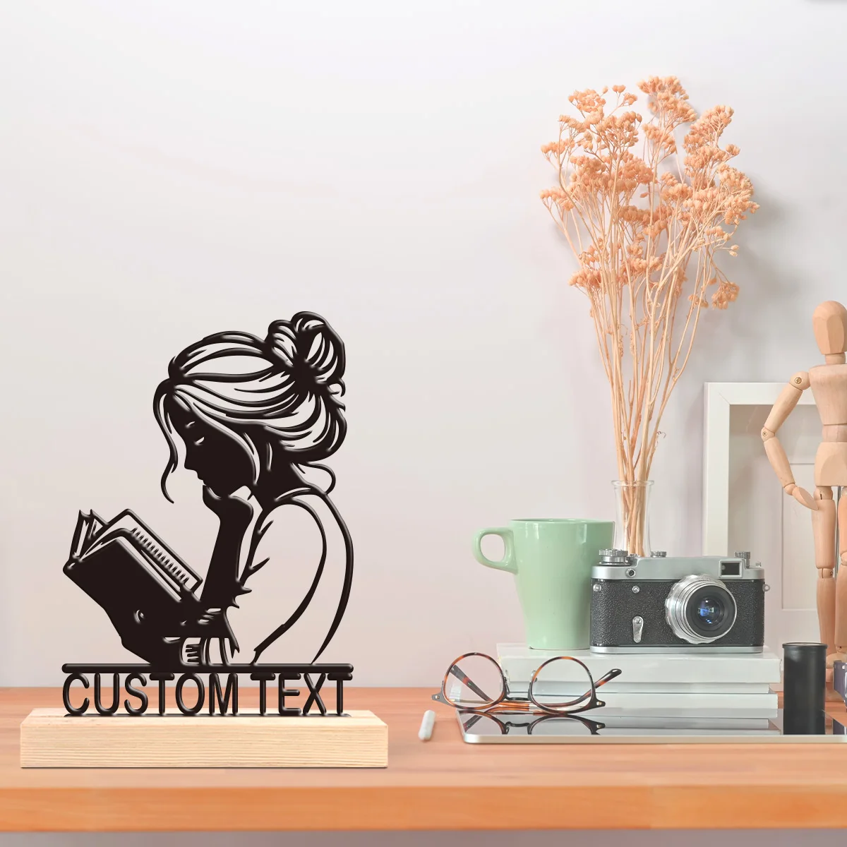 1pc Personalized Retro Iron Statue Decoration Custom Content Equipped with A Wooden Base Home or Office Decorations