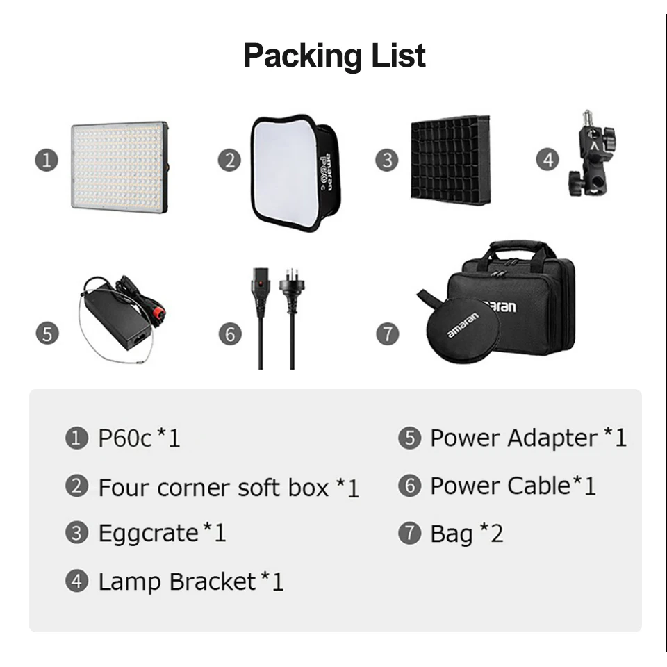 Imagem -06 - Aputure Bi-color Fotografia Lâmpada de Preenchimento Softbox Grade Maleta Luz de Vídeo Rgb Amaran P60c P60x 60w