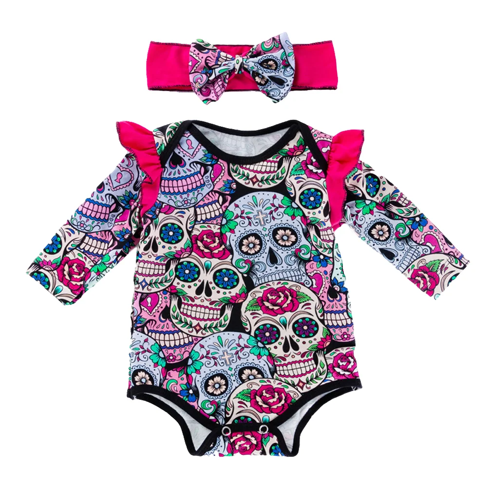 Newborn Baby Infant Skull Printed Clothing Cotton Climbing Clothes Casual Triangle Jumpsuit (Red, Size 80)