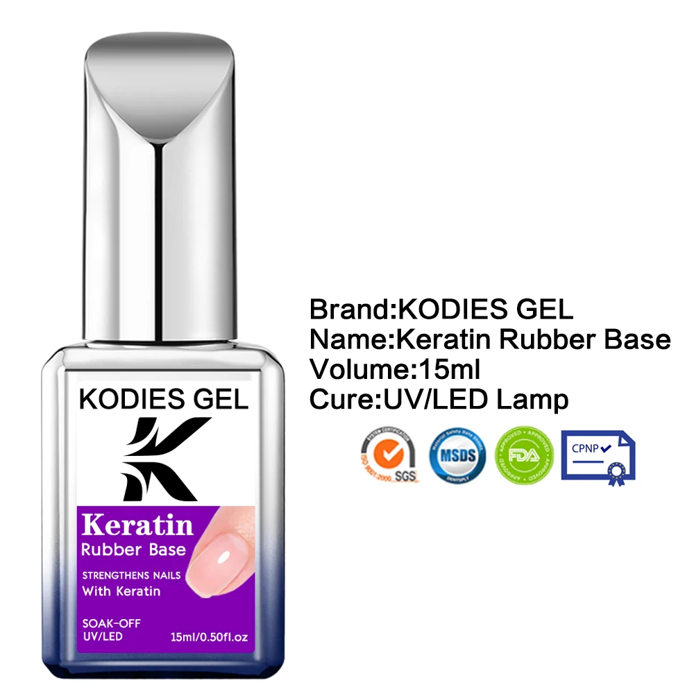 KODIES GEL Keratin Formula Rubber Base Coat Gel Nail Polish Strengthen Nails Soak Off UV/LED Clear Base Primer Repair Thin Nails