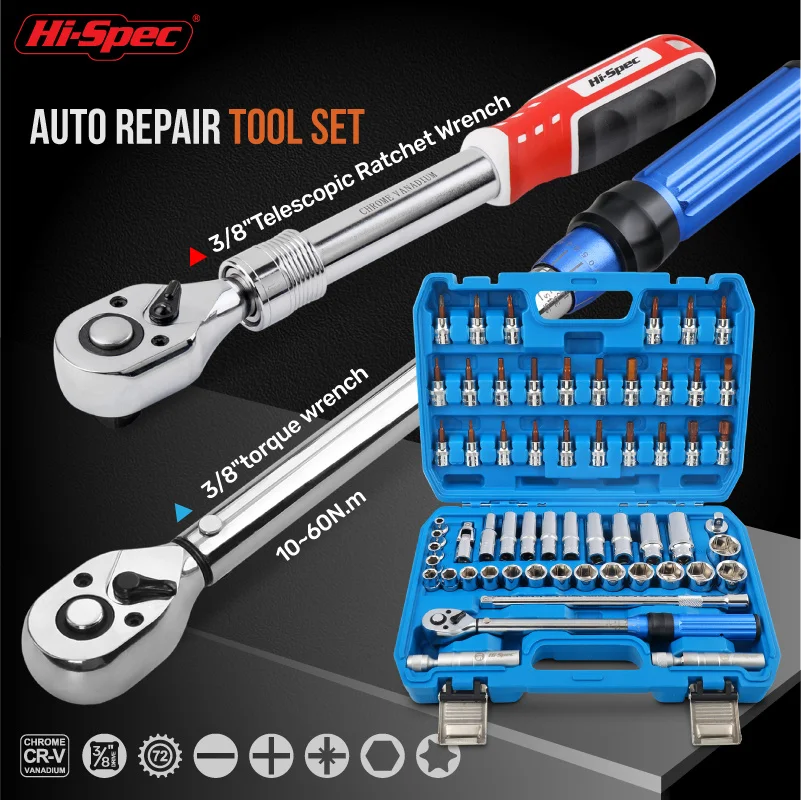 50Pcs/set 46pcs Car Repair Tool Set Socket Sleeve Ratchet Torque Wrench Combination Motorcycles Vehicle Repair Tools Set