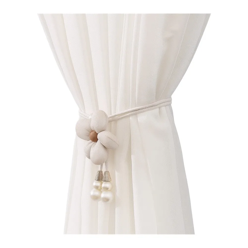 Soft Floral Pattern Curtain Buckle Straps for Home WinFor Dows 4 Pairs 55 cm Total Length 8 cm Flower Creamy White Coffee