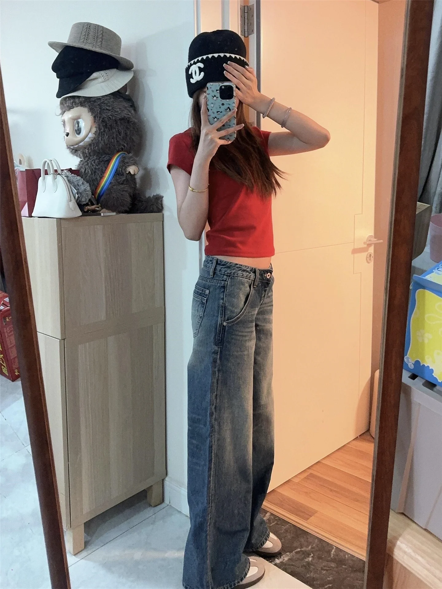 

American Vintage Low Waist Wide Leg Jeans Women's Spring Washed Cotton Straight Cut Trousers for Tall Ladies Casual Style